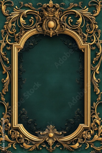 Ornate gold frame, teal background, empty display, wall decor