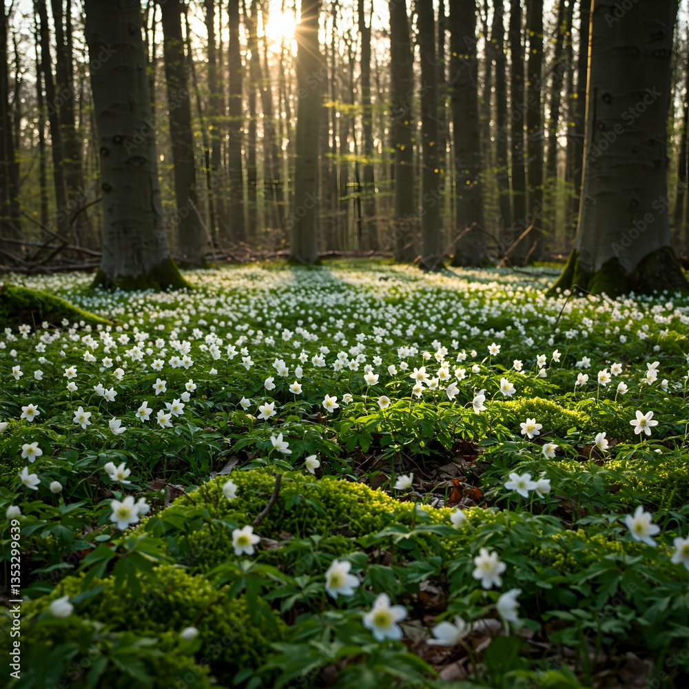 Fototapeta premium Danish Anemone (Anemone nemorosa – Hvid Anemone)