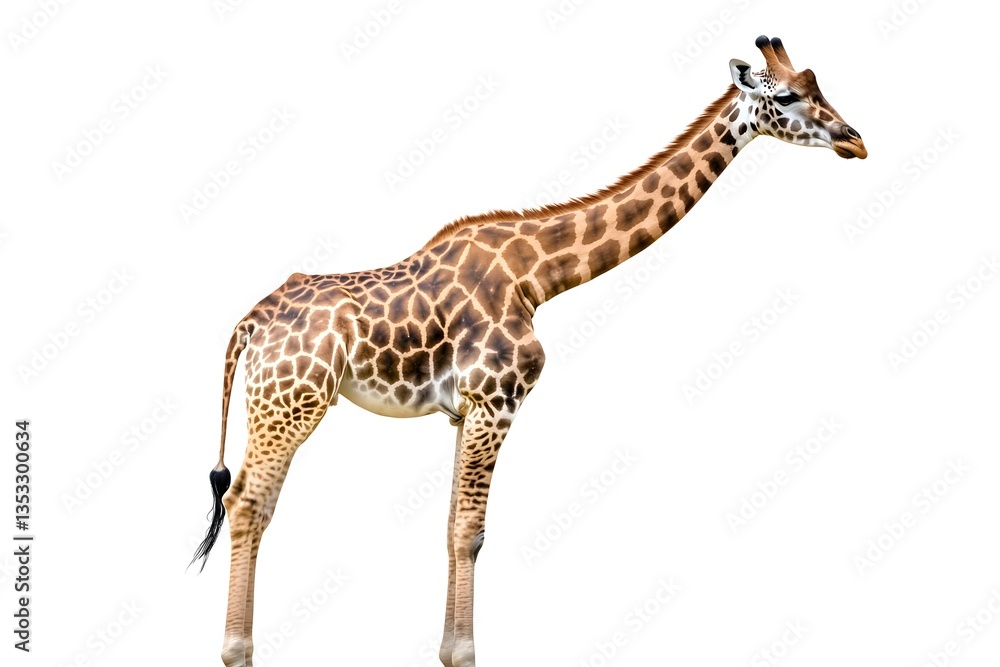 Naklejka premium Side view of giraffe isolated on white background