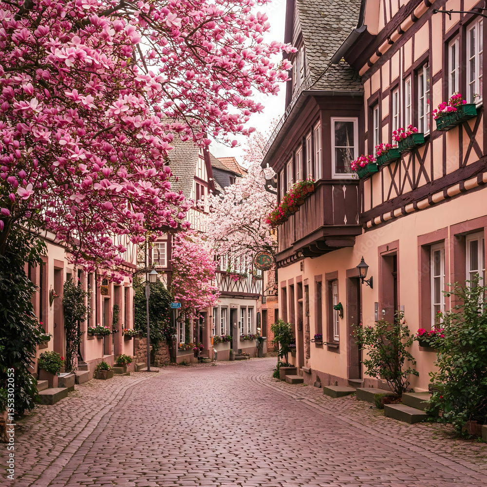 Fototapeta premium Magnolia Blossoms in a Historic German Town