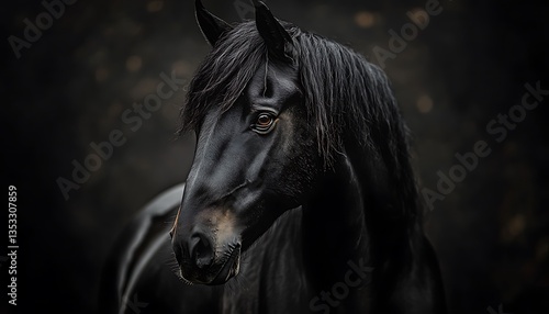 Black Horse Portrait Dark Background.