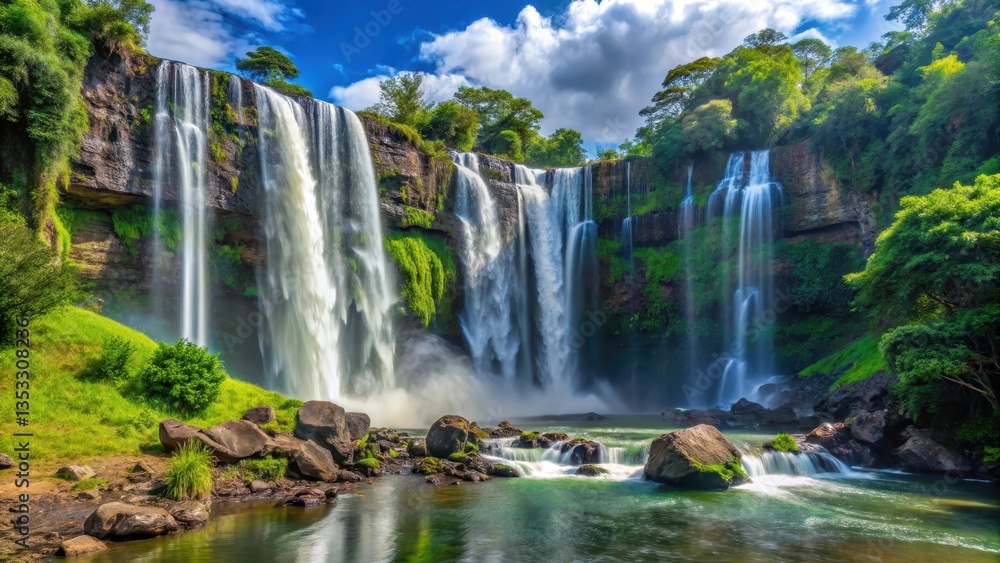 Fototapeta premium Waterfall Kalandula Falls, scenery, nature lover, scenery, nature lover, forest, exotic, Africa, outdoors