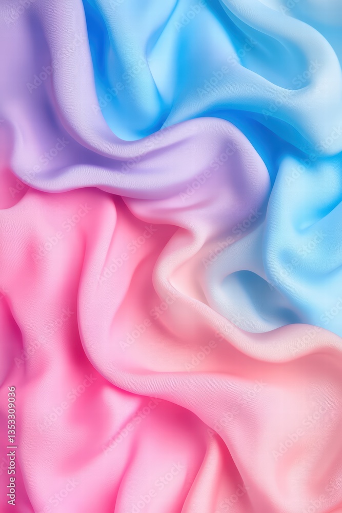 Obraz premium Soft Waves of Satin Fabric in Pastel Blue and Pink Hues