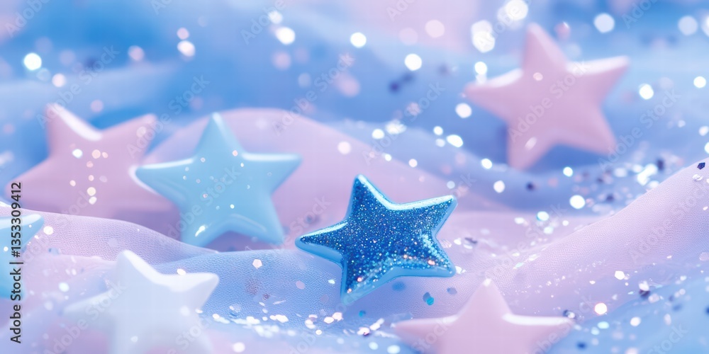 Sparkling Pastel Stars on Soft Fabric with Glimmering Glitter Sparkling Pastel Stars on Soft Fabric with Glimmering Glitter