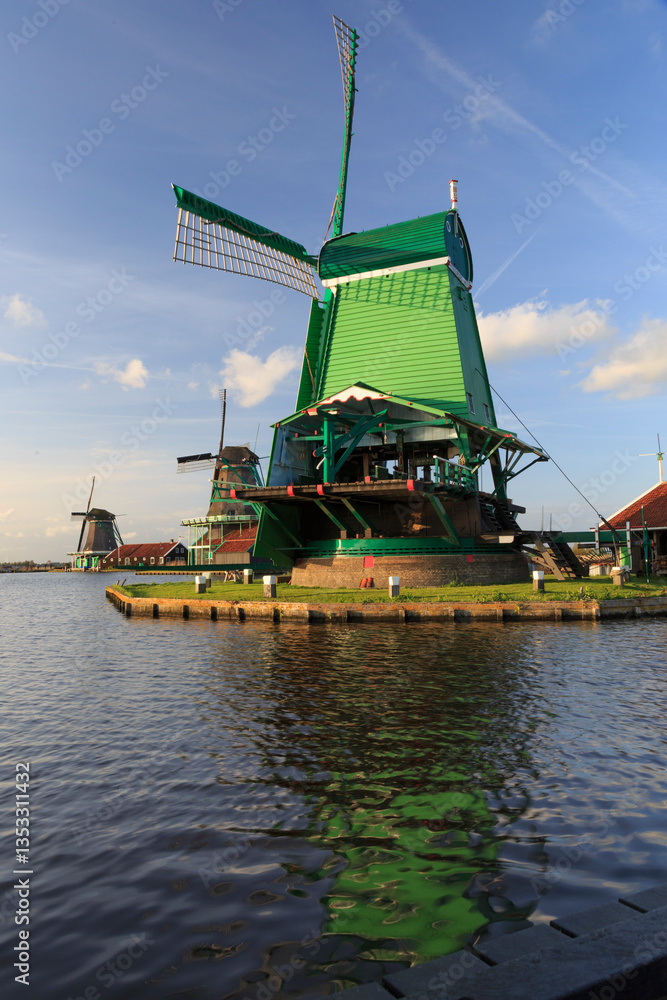 Europe, Netherlands, Holland. Typical windmills from the Zaandam area.