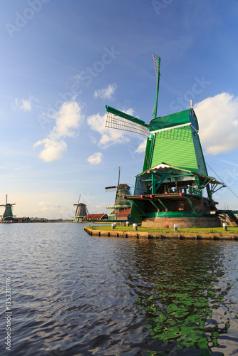 Obraz na płótnie Europe, Netherlands, Holland. Typical windmills from the Zaandam area. w salonie