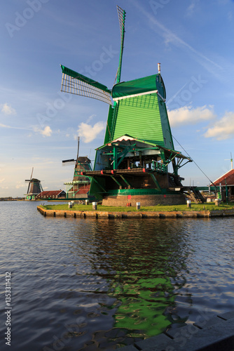Obraz na płótnie Europe, Netherlands, Holland. Typical windmills from the Zaandam area. w salonie