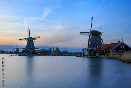 Europe, Netherlands, Holland. Typical windmills from the Zaandam area.