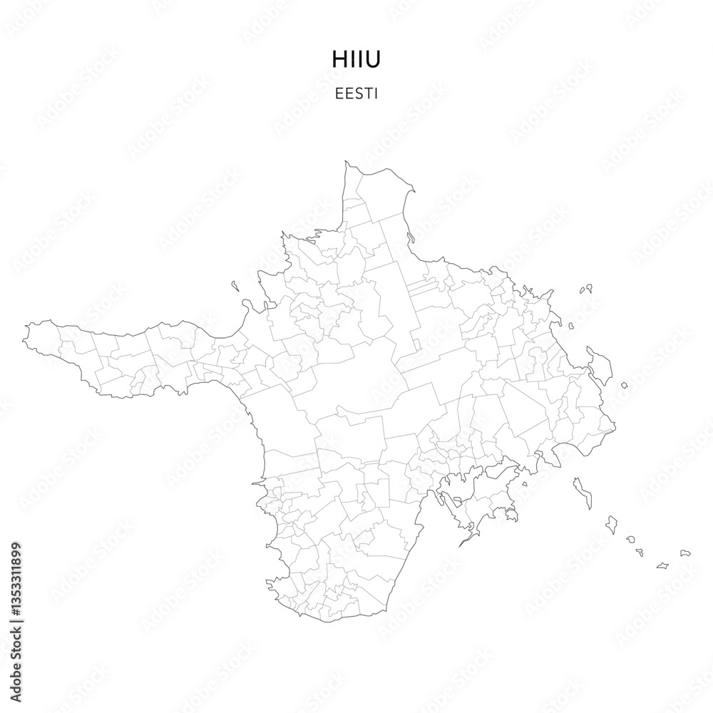 Obraz premium Geopolitical Vector Map of Hiiu County (Estonia) with Municipality (Omavalitsus), and Settlements (Asulad) Administrative Subdivisions as of 2025 - Estonia