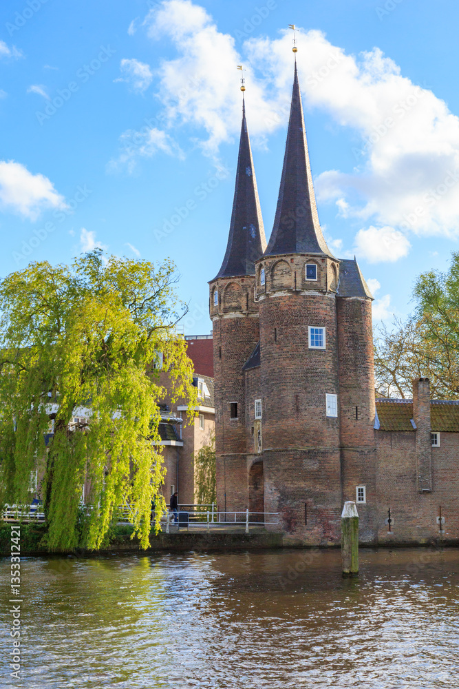 Europe, Netherlands, South Holland, Delft. The Eastern Gate. Oostpoort. Gothic Brick.1400's architecture.