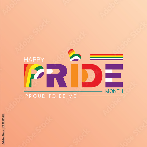 Colorful Pride Month Typography with Rainbow Elements on Beige Background