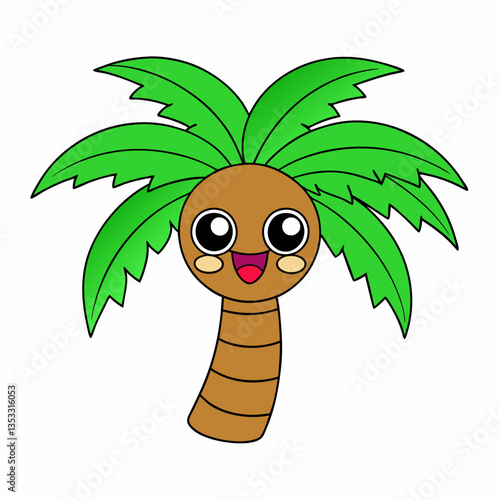 A waving palm tree with coconut eyes, bringing a fun and adorable kawaii vibe to life. Perfect for digital artwork, playful designs, and character-based illustrations.