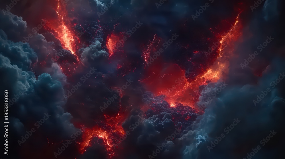 Dramatic Red and Black Clouds with Glowing Embers Illuminating Sky Dramatic Red and Black Clouds with Glowing Embers Illuminating Sky