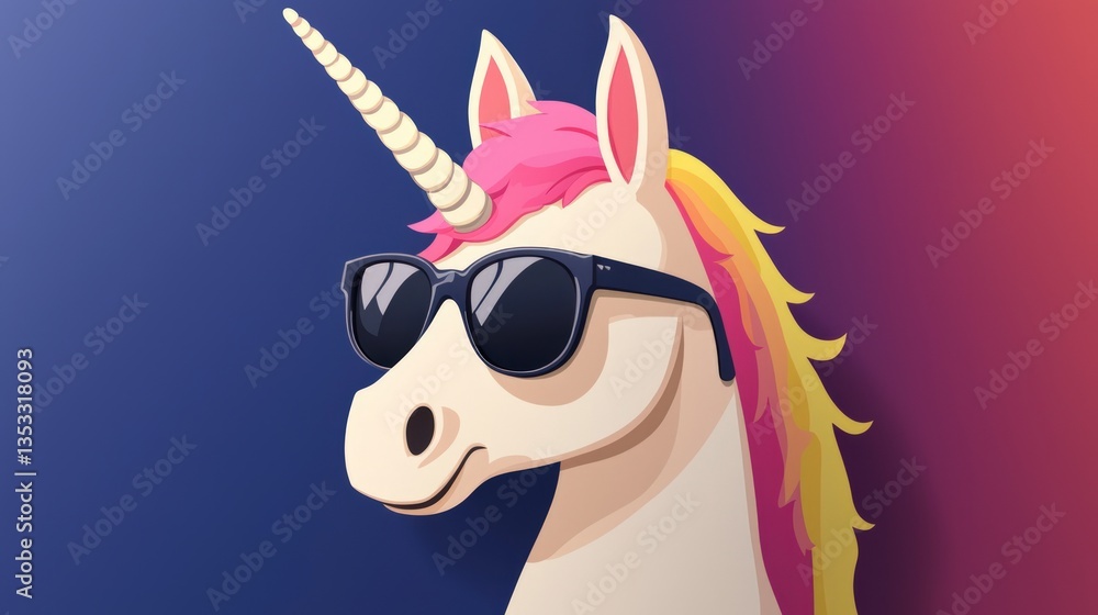 Fototapeta premium Cool Unicorn with Sunglasses Fun Colorful Fantasy Illustration