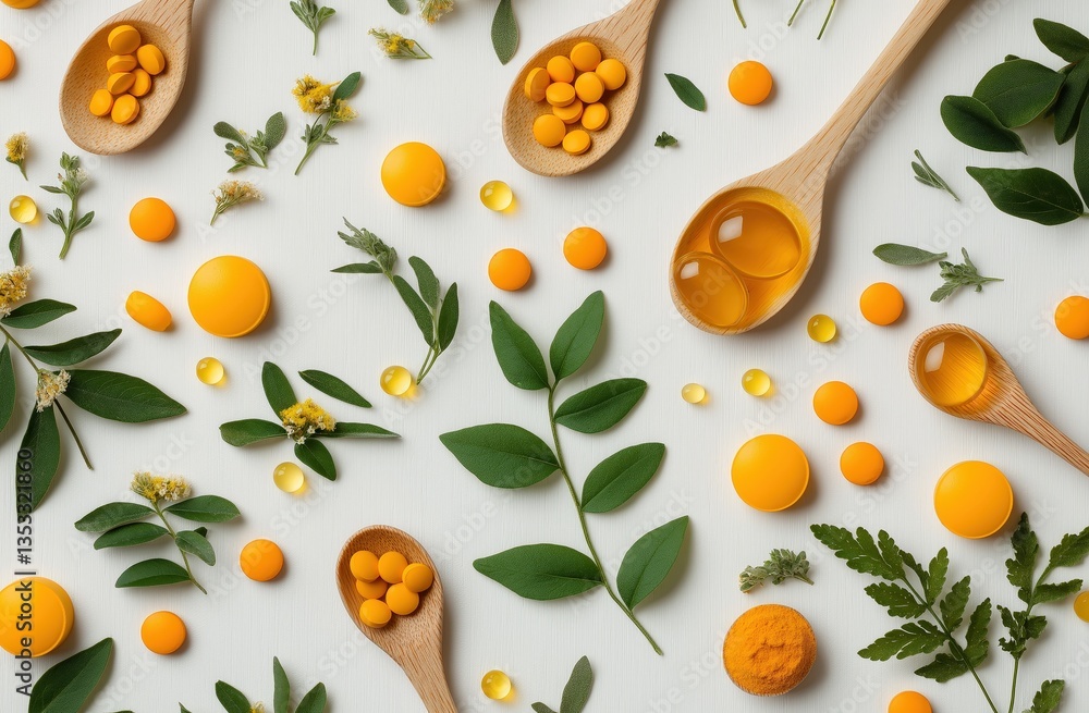A vibrant arrangement of herbal supplements, oils, and natural elements on a light background, showcasing health and wellness. A vibrant arrangement of herbal supplements, oils, and natural elements on a light background, showcasing health and wellness.