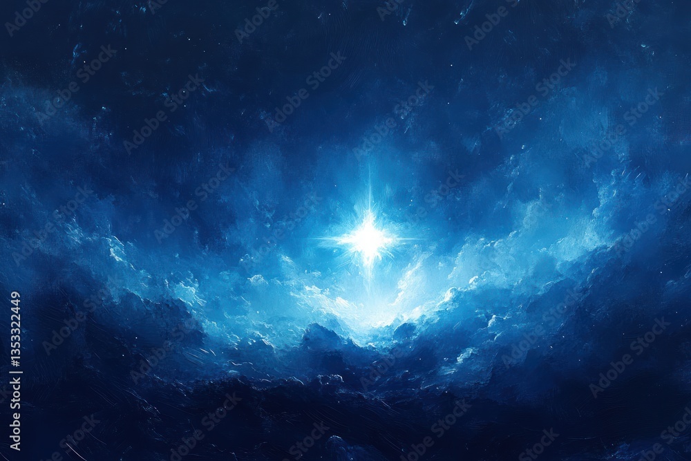 Naklejka premium Vibrant Blue Star of Bethlehem Illustration with Glow and Bokeh for Christmas Celebration