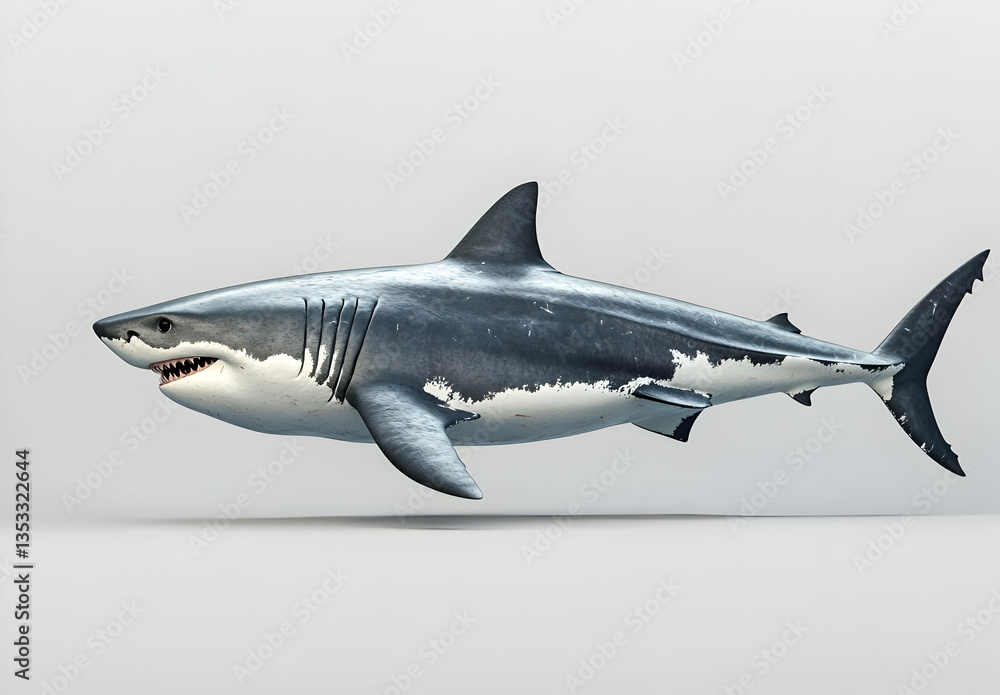 Obraz premium Realistic Side View of a Great White Shark in Solid Gray Color