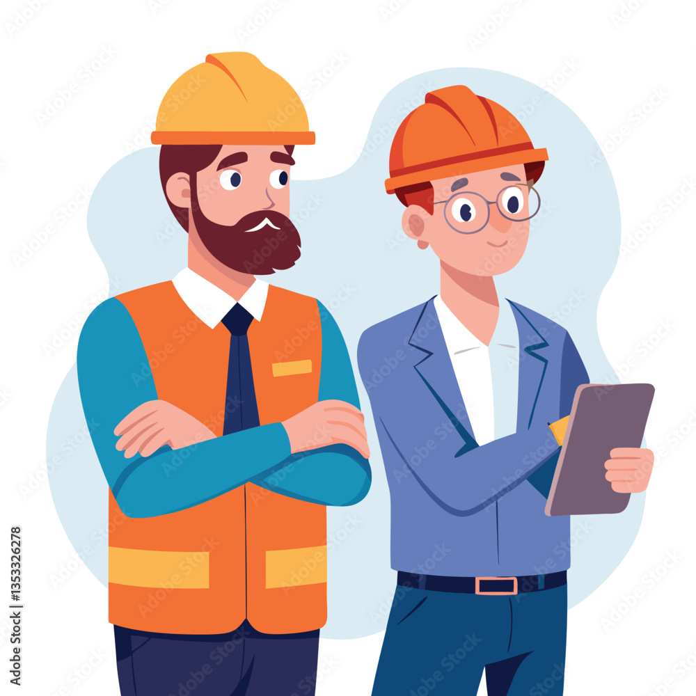 two construction workers with thumbs up two construction workers with thumbs up