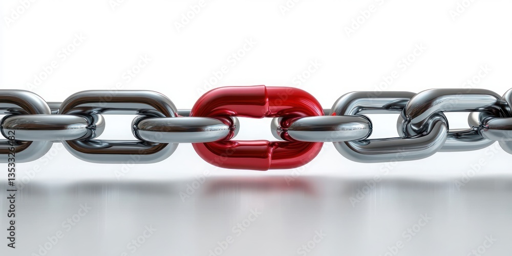 Fototapeta premium Red Link in Metal Chain Icon Concept for Business Connection and Teamwork
