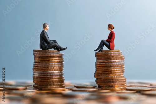 Miniature Figures Representing Income Inequality and Retirement Security in a Hyperrealistic Scene