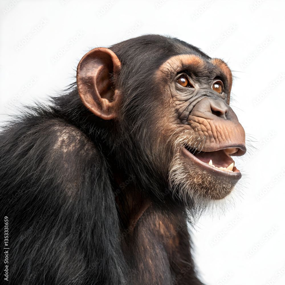 A beautiful chimpanzee on white background 