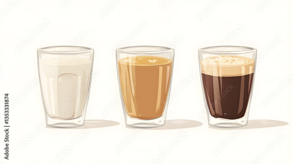 Professional Composition of Milk, Black Coffee, and Coffee Powder for Coffee Enthusiasts Professional Composition of Milk, Black Coffee, and Coffee Powder for Coffee Enthusiasts