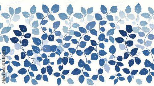 Seamless pattern illustration of eucalyptus leaves in blue tones for textile and wallpaper