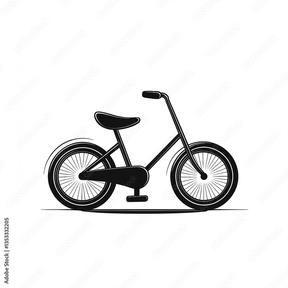 Cute black and white icon of a child's bicycle with minimalist and simple design Cute black and white icon of a child's bicycle with minimalist and simple design