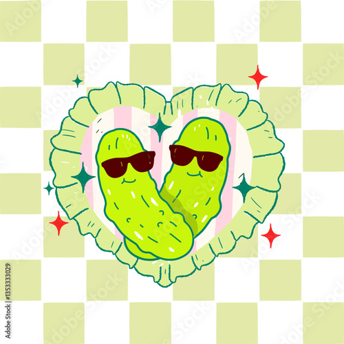 funny pickle cartoon illustration, cute dill, Groovy retro pickled cartoon, Pickle lover, Cucumbers, Coquette Pickle girl clipart,cowboy Pickle Cartoon Character with a Attitude wearing Sunglasses