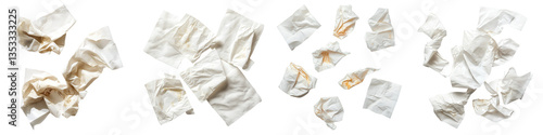 Used tissues soiled with stains crumpled folded for cleaning and wiping surfaces