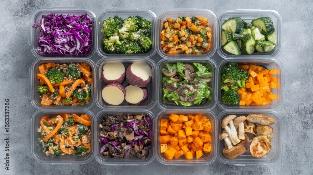 Vibrant Vegan Meal Prep: Neatly Arranged Plant-Based Dishes for Healthy Eating Vibrant Vegan Meal Prep: Neatly Arranged Plant-Based Dishes for Healthy Eating