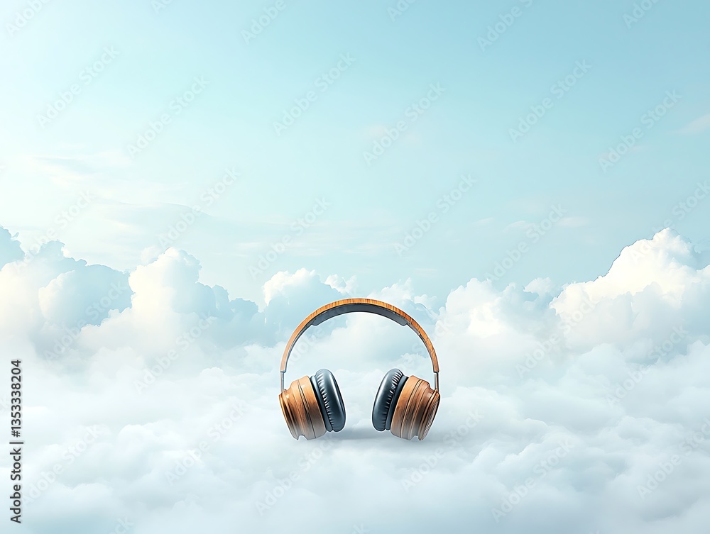 Fototapeta premium Headphones Floating in Cloudscape.