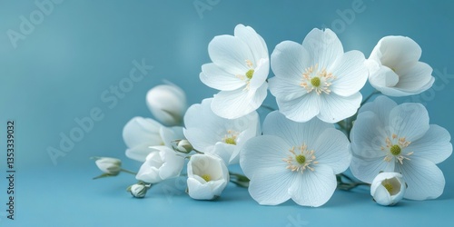 Wallpaper Mural Delicate White Flower Arrangement on Pastel Blue Background with Soft Blur Effect Torontodigital.ca