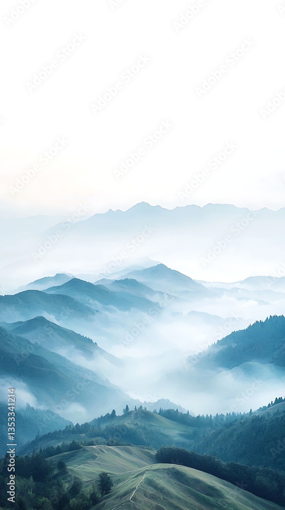Naklejka premium Misty Mountain Landscape Sunrise.
