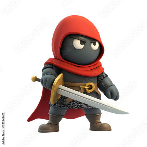 Cartoon Knight With Sword And Red Hood
