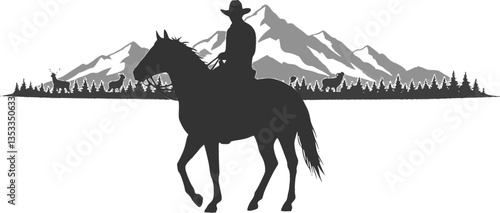 Cowboy Horse Riding Silhouette Vector

