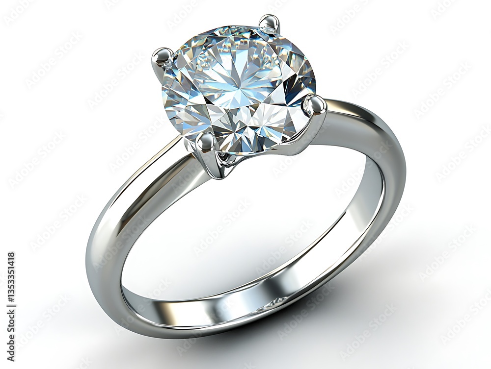 A sparkling diamond engagement ring presented on a white background A sparkling diamond engagement ring presented on a white background
