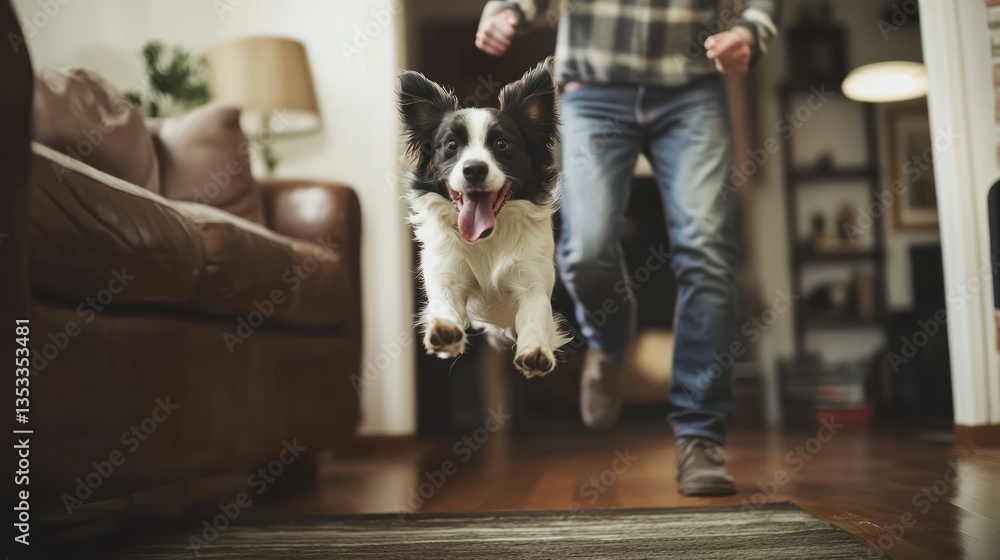 A dog jumping excitedly as its owner comes home