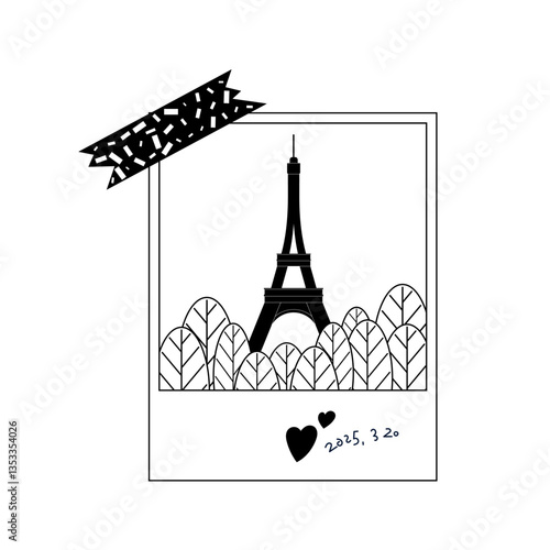 Souvenir photo of the Eiffel Tower. Travel-themed vector illustration elements