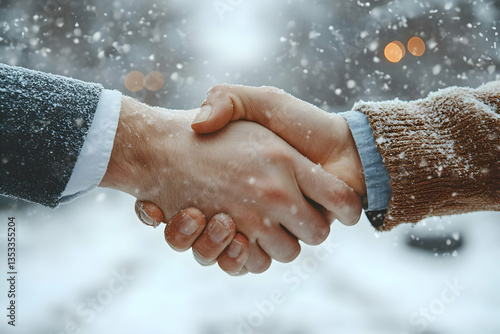 Businesspeople Handshake In Snowy Weather
