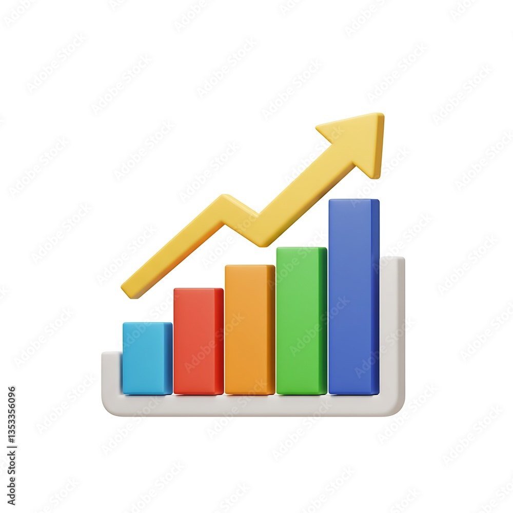 3D Financial bar graph with upward trend arrow on an isolated background, finance related themes 3D Financial bar graph with upward trend arrow on an isolated background, finance related themes