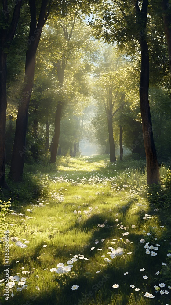 Fototapeta premium Sunny forest path bathed in light