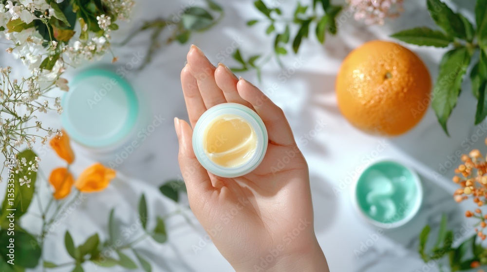 A hand gently massaging rich hand cream into the skin for hydration