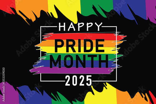 pride month 2025 . poster happy pride month fist with lgbtq+ colors and pink background.