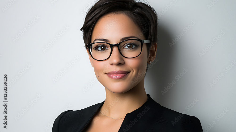 A woman wearing glasses and a black jacket. AI Generated A woman wearing glasses and a black jacket. AI Generated