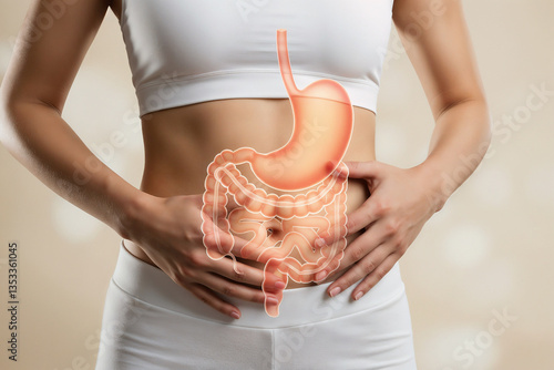 Digestive System Health Person Holding Stomach Anatomy Illustration