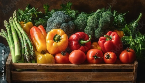 Vibrant Rustic Vegetable Still Life in Wooden Crate