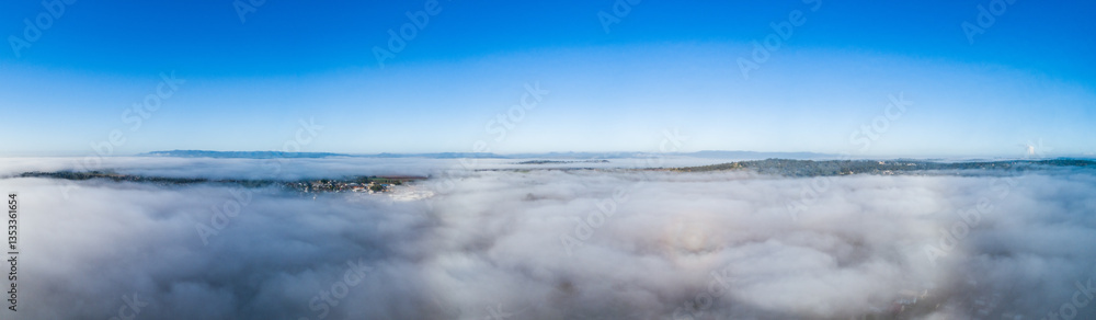 Panoramic landscape of cloud and mist covering Singleton in the early morning Panoramic landscape of cloud and mist covering Singleton in the early morning