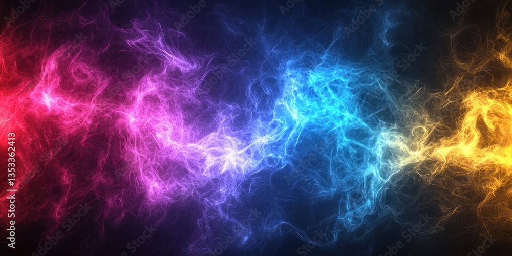 A digital abstract composition featuring a soft, glowing transition of neon colors