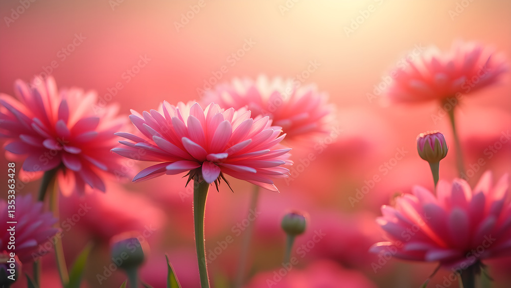 Dreamy Pink Blooms Bathed in Golden Light